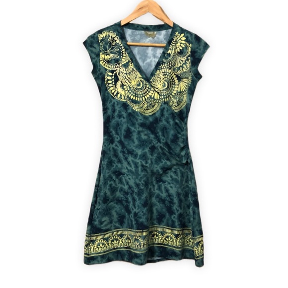 Athleta Womens Nectar Active Faux Wrap Dress Blue Tie Dye Tattooed Ruched XS - Picture 2 of 7